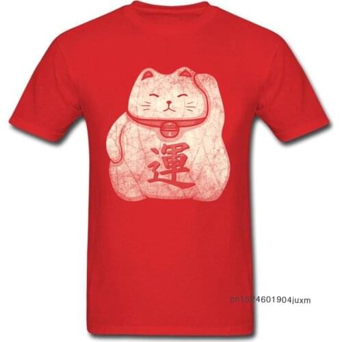 Lucky Cat T-shirt Men Gift Tshirt Grunge Art T Shirts New Years Day Fitted Mens Tops Summer Tees Crew Neck Pure Cotton Clothing