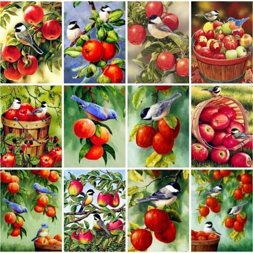 Huacan Diamond Painting Full Bird Embroidery Animal Home Decoration Mosaic Apple Diamond Art Handmade Gift