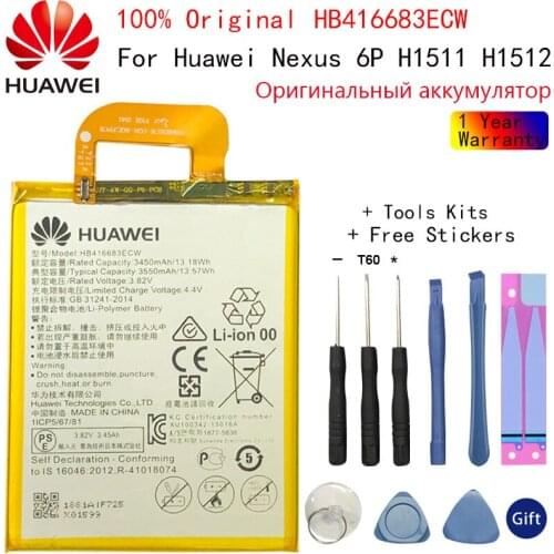 Huawei 100% Original battery HB416683ECW 3450mAh for Huawei Nexus 6P H1511 H1512 Original Replacement Battery with Free Tools