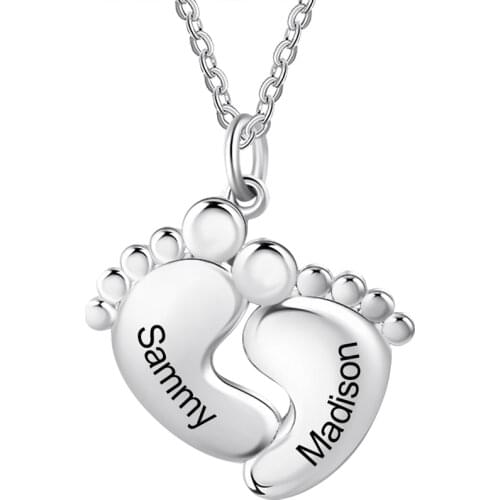 Customized Baby Feet Necklace Personalized Name Necklace Pendant Fashion Custom Jewelry Gift for Mother Child (Lam Hub Fong)