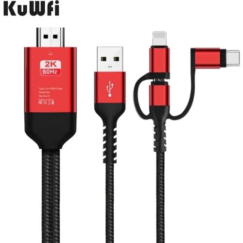 3 in 1 Micro USB Type C to HDMI Cable for iPhone Android Phone Screen Connect to HD TV Projector Video Audio Adapter Converter