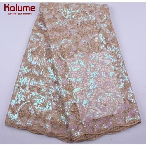 Kalume Sequins African Dry Lace Fabric High Quality French Mesh Lace Embroidery Nigerian Tulle Lace Fabric For Party Dress 2180