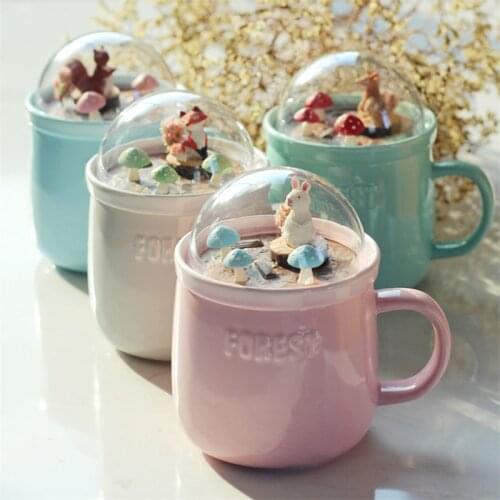 Ceramic Creative Forest Animal Micro Landscape Coffee Mug Large Capacity Porcelain Breakfast Milk Mug Office Tea Cup Dinkware