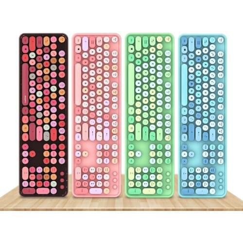 2.4G Wireless Keyboard Mouse Set USB Wireless Mixed Color Round Keycap Plastic Panel Keyboard Mouse for PC Gamer Laptop
