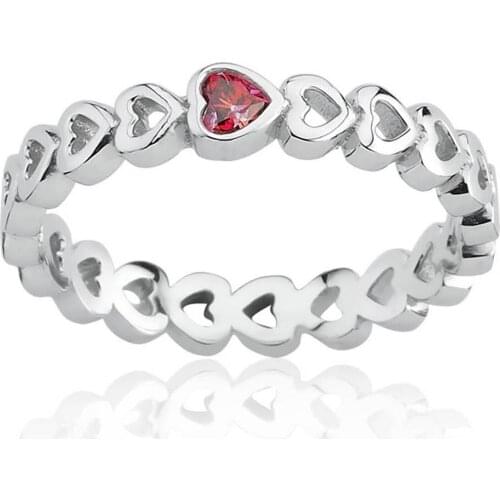 Valori Jewels 0.10 Carat, Zirconia Red Heart Gemstone, Rhodium Plated, Sterling Silver Eternity Ring