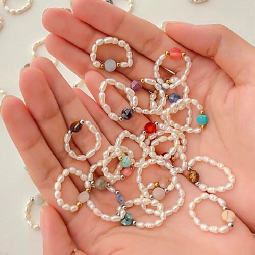 Korean Style Long Natural Pearl Rings for Women Handmade Jewelry Bohemian Natural Stone Ring Adjustable 1Pcs Wholesale Price