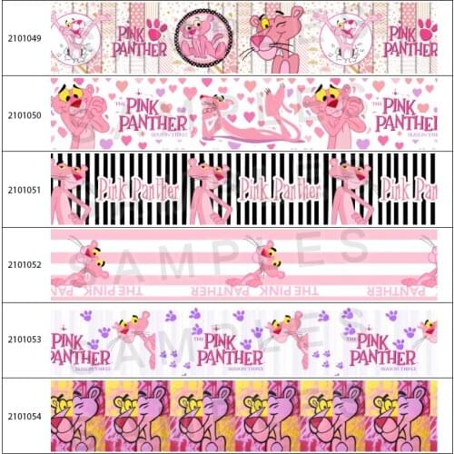 10yds Pink Cartoon Leopard Characters Printed Grosgrain/Satin Ribbon