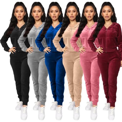Velvet Tracksuit Women Two Piece Set Autumn Clothes Hooded Zipper Jacket Top and Pants Sweat Suits Womens Sets Velour Outfits