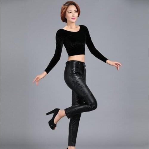 Hot 2021 Spring New Woman Genuine Leather Long pants Women Fashion Pencil Feet Trousers Female Slim Sheepskin Skinny Pants S-5XL