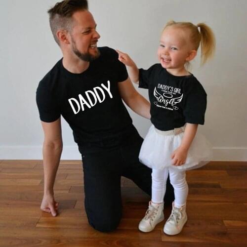 Cute Daddy and Daddys Angel Summer Family Matching Clothes Father Daughter Baby Girls Kid Short Sleeve T-shirt 2021 Fashion