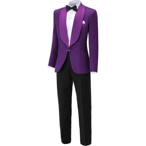 Man Suits 2 Pieces Formal Slim Jacket Shawl Lapel White Black Purple Custom Suit Tuxedos For Wedding Groom(Blazer+Pants)