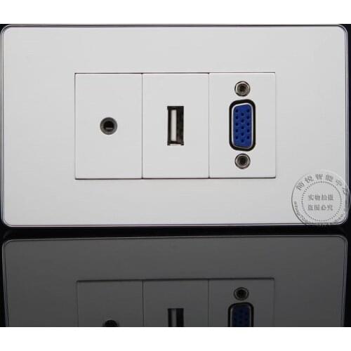 120MM Wall Face Plate 3.5mm Earphone Jack + VGA + USB Socket Assorted Panel Faceplate