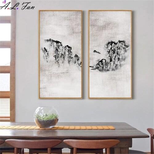 Wall Art Traditional Chinese Mountain and River Landscape Zen Painting Hall Living Room Decor Canvas Poster Print Picture