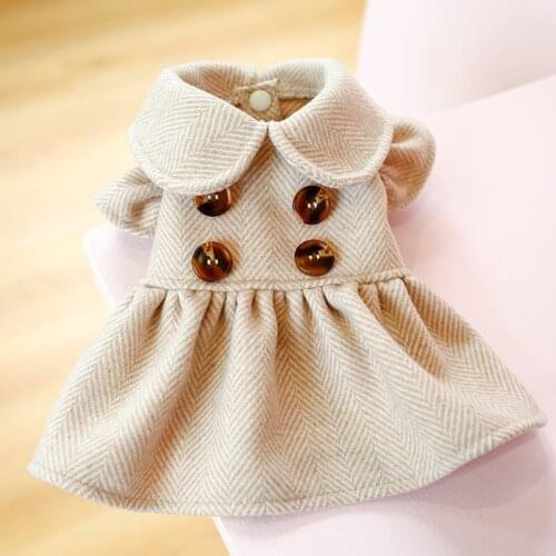 2021 New winter princess hubble-bubble sleeve pet dog clothes cat pure color fragrant wind brought the dress the doll