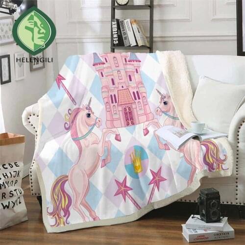 HELENGILI Cartoon Unicorn Sherpa Blanket Girly Floral Bedspread Velvet Plush Soft Comfortable Home Camping Aircraft Blanket