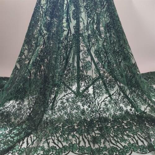 Latest 2021 High Quality African Nigerian Tulle Lace Fabric With Sequins Embroidery Sewing Guipure Organza Prom Dresses 5yards
