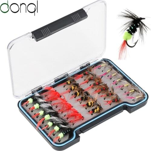 DONQL 32Pcs Fly Insect Fishing Lure Topwater Flies Trout Bait Super Single Hook Artificial Dry Fly Fishing Dragonfly Insect Lure