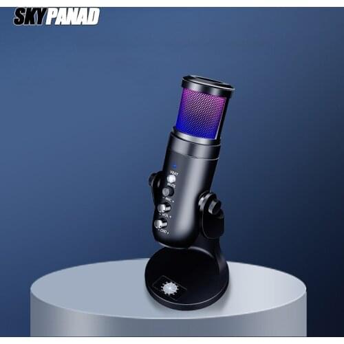 RGB USB Microphone HD Pickup Heart-shaped Pointing Noise Reduction Conference Condenser Rotation Live Streaming Mike