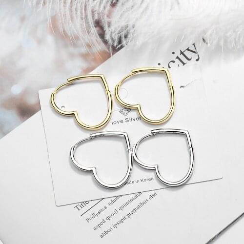 925 Sterling Silver Heart Shape Ear Piercing Stud Earrings For Women Party Jewelry eh1302