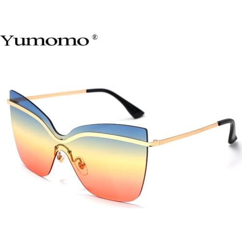 2020 Fashion Oversized Cat Eye One Piece Sunglasses Women Vintage Rimless Clear Ocean Gradient Eyewear Men Sun Glasses UV400