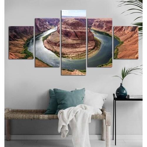 Modern Mountain And River Landscape Canvas Painting 5 Pieces Wall Art Spectacular Wall Picture For Living Room FA478