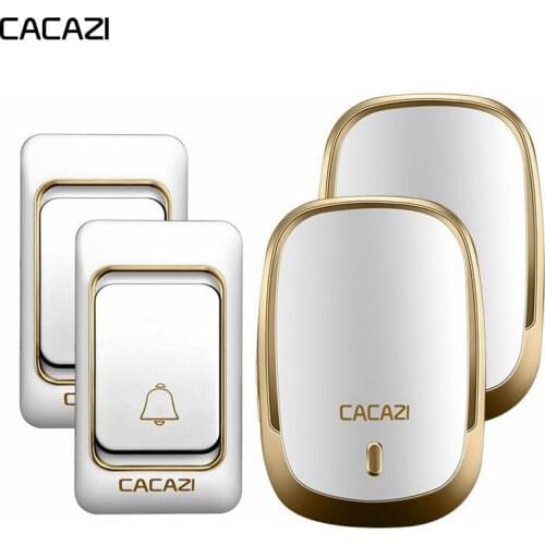 CACAZI Smart Wireless Doorbell DC battery-operated Waterproof 200M Remote Home Cordless call bell 36 chimes 2 Button 2 Receiver