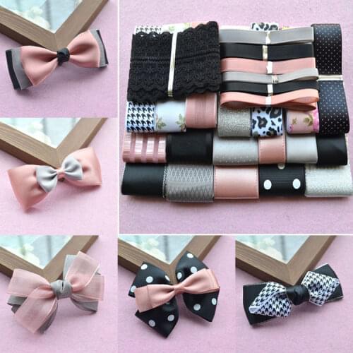 High Quality Black Pink Ribbons Package Handmade Hair Bow Hairpin Materials Set Gift Flower Packing Ribbons Hair Accessories DIY