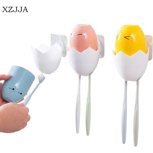 XZJJA High Quality Cute Cartoon Animal Toothbrush Holder Creative Sucker Toothbrush Cover Bathroom Accessories Sets