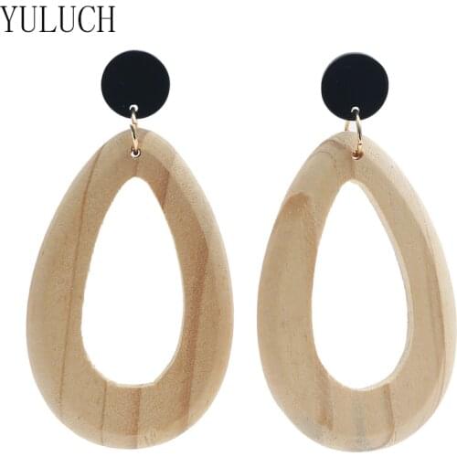 YULUCH New Fashion Vintage Exaggerated Geometric Wooden Women Temperament Jewelry oval Orinigal Design Handmade Drop Earrings