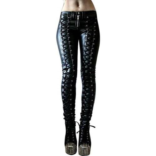 Steampunk Women Pants Faux Leather Cosplay Pants Carnival Party Skinny Button Trousers Sweatpants High waist 2021 штаны