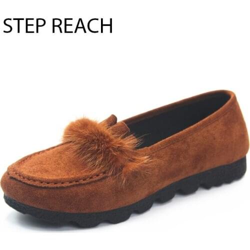 STEPREACH Brand shoes woman Flats women zapatos mujer chaussures femme sapato feminino ladies loafers Faux Fur solid slip-on