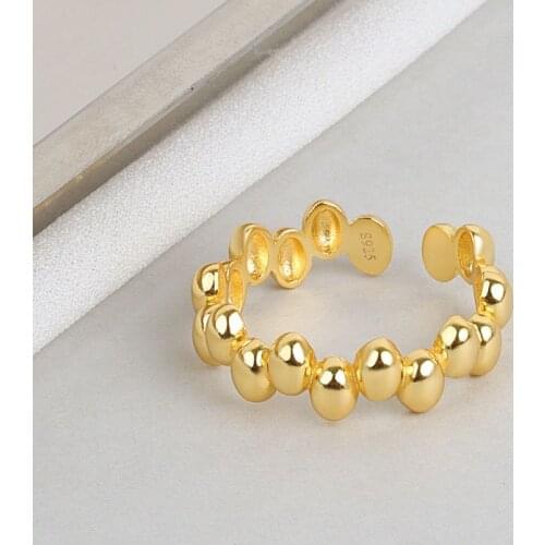 New Minimalist Real S925 Sterling Silver Texture Bean Opening Ring Korean Fashion Silver 925 Rings for Women Fine Jewelry