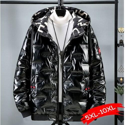 Winter Bright Color Glossy Parka Hooded Jacket Outwear Waterproof Thicken Warm Stand Collar Outwear Coat 8XL 9XL 10XL