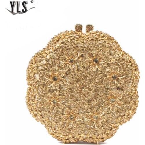 Gold Flower Crystal Evening Clutch Hand Bag for Special Occasion 2017 Summer Fashion Clutch Crystal Bag Design Purse YLS-F03