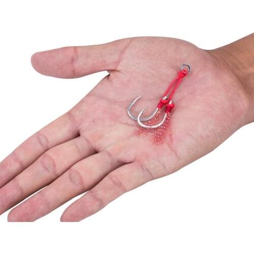 10pairs/lot Fishing Cast Jigs Assist Hook Barbed Double Jig Hooks Thread Feather Pesca High Carbon Steel lure slow jigging hook