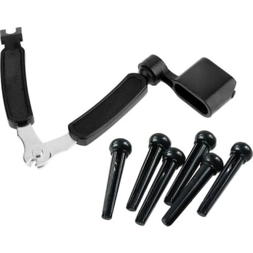 2 Set Guitar Accessories: 1 Set Bridge Pins Saddle Nut Parts Black & 1 Pcs 3 in 1 Guitar Peg String Winder
