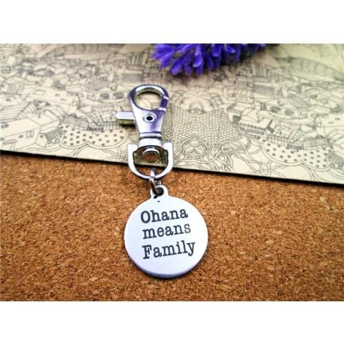 3pcs/lot high quality keychain with 20mm stainless steel circle round " OHANA means family " charms keychain