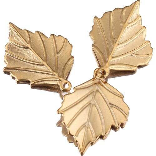 5pcs/lot Maple Leaf Stainless Steel Gold Charm Dangles Earring Charms for Bracelets Jewelry Making Finding Wholesale Designer