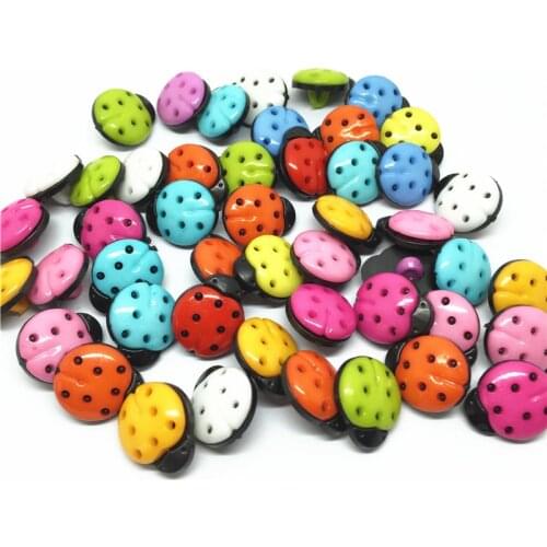 50pcs 13x15mm Plastic Ladybirds Mixed Red Buttons Sewing Clothing Accessories Shank Ladybug Button DIY Scrapbooking Crafts