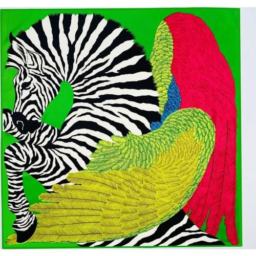 53cm Luxury Brand Square Scarf Women 2021 Design Winged Zebra Silk Scarf Bandana Headband Fashion Hijab Neckerchief For Ladies