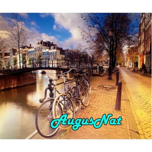 5d full round diamond painting bicycle diamant embroidery cross stitch street canvas painting lake town oil paint by numbers big