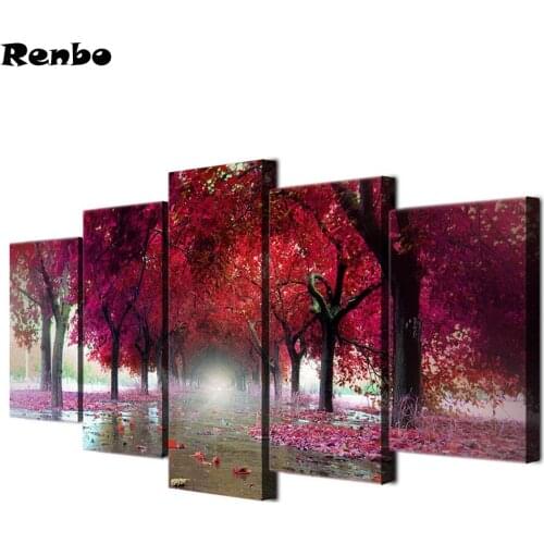 DIY Diamond Painting 5pcs Red Trees Landscape Cross Stitch Full Embroidery 5D Square/Round Drill Mosaic diamond art home decor