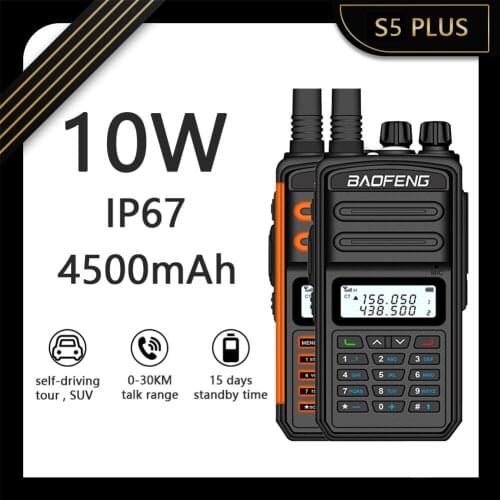 Baofeng 10W 4500MAH IP67 Waterproof S5 Plus Long Distance Tri-band Ham Radios High Power Walkie Talkies Handheld Hf Transceiver