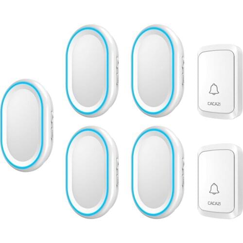 CACAZI Wireless Doorbell Waterproof 300M Remote 2 Buttons 5 Receivers LED Light Home Smart Calling Bell US EU UK AU Plug Chime