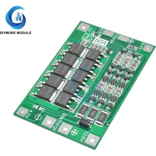 BMS 3S 60A 12.6V Li-ion Lithium Polymer 18650 Battery Charge Protection Board Enhance/Balance PCB PCM For Drill Power Bank