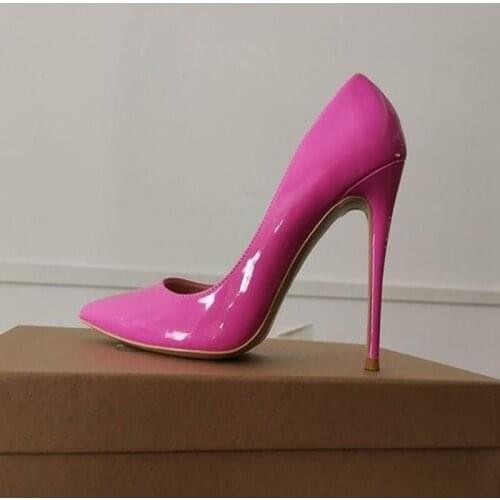 Brand 12CM Stiletto Heel Pumps Pointed Toe Patent Leather Dress Shoes Nude Black Red Shallow Celebrity Banquet Party Heels Shoe