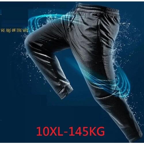 Summer men Breathable Ice silk pants big size 7XL 8XL 9XL 10XL pants big sales cheap home hole pants sports elasticity Trousers