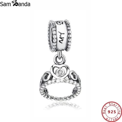 Original 100% 925 Sterling Silver Charm Bead My Princess Pendant Charms CZ Crown Dangle Fit Bracelets Women Diy Jewelry