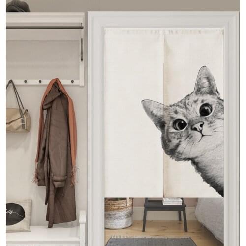 Black white Cartoon Cat Linen Door Curtain Noren Bedroom kitchen Curtains Home Entrance decoration Customizable curtain