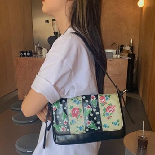 Black Luxury Tulips Shoulder Bags Retro Flap Bags Women Origiral Designer Brand Lady Handbags Flower Printed Leather Chain Bags